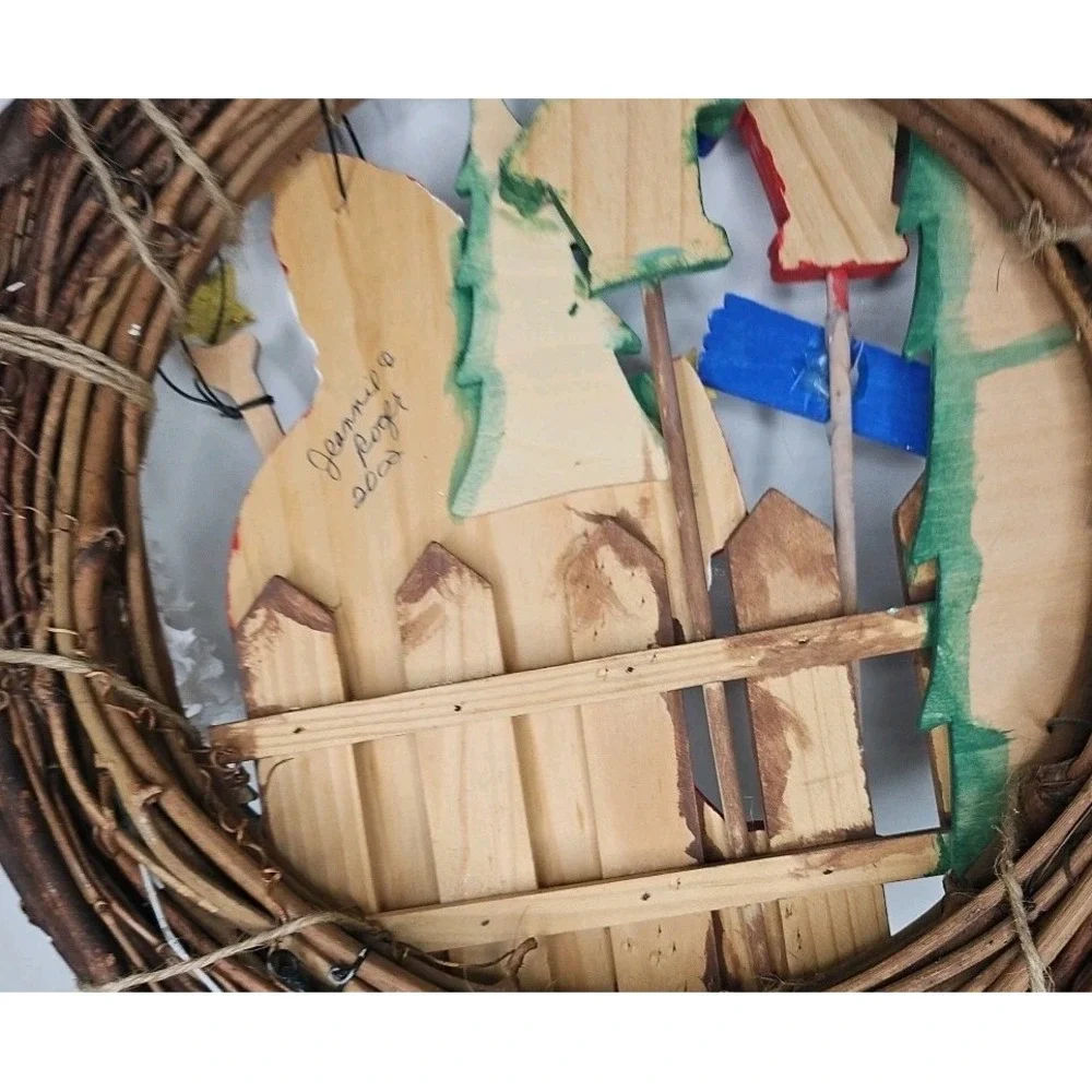 Santa Twine Vtg Christmas Wreath Retro Garden Wooden Attach Pcs 14 Inch Y2k Mist